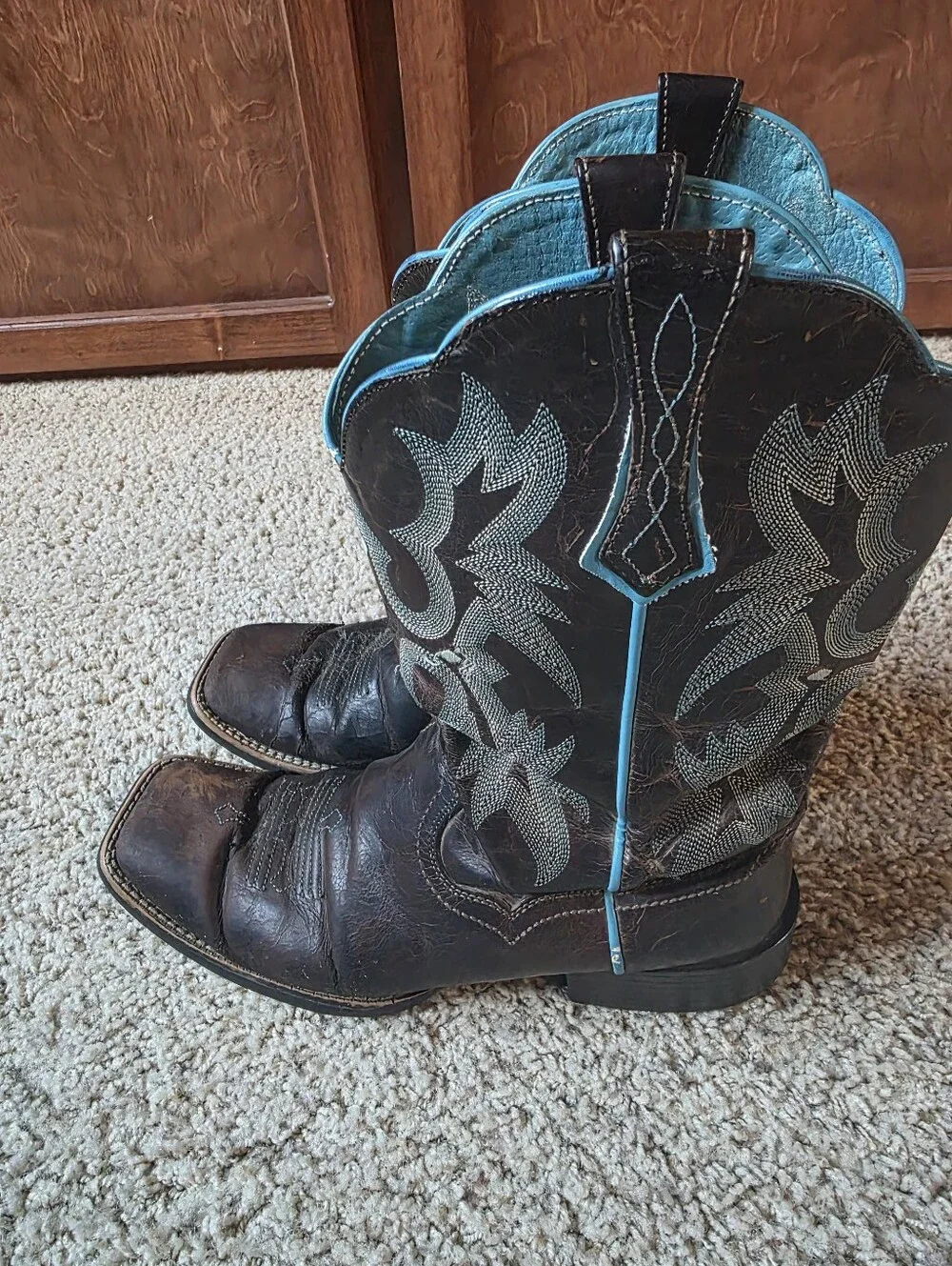 Ariat 10008017 Western Brown Turquoise Leather Boots Square Toe Women's 10B